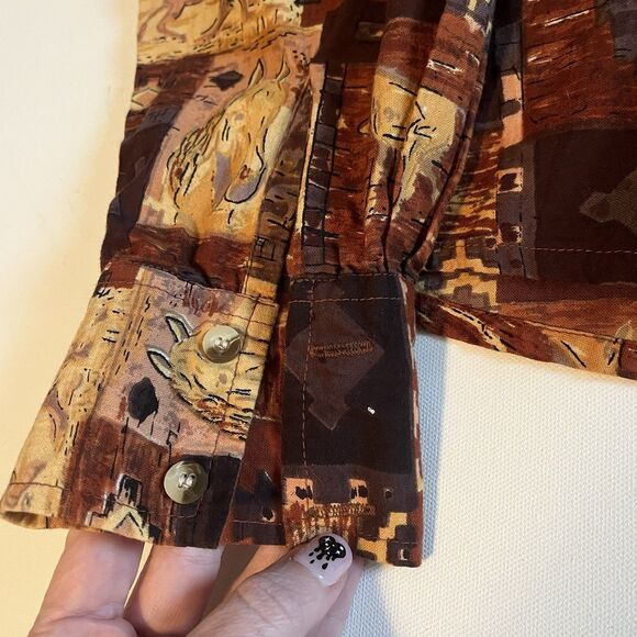 Vintage Moda Tech Western Shirt Red & Tan Horse Print All Over Womens M Cotton - Picture 7 of 12
